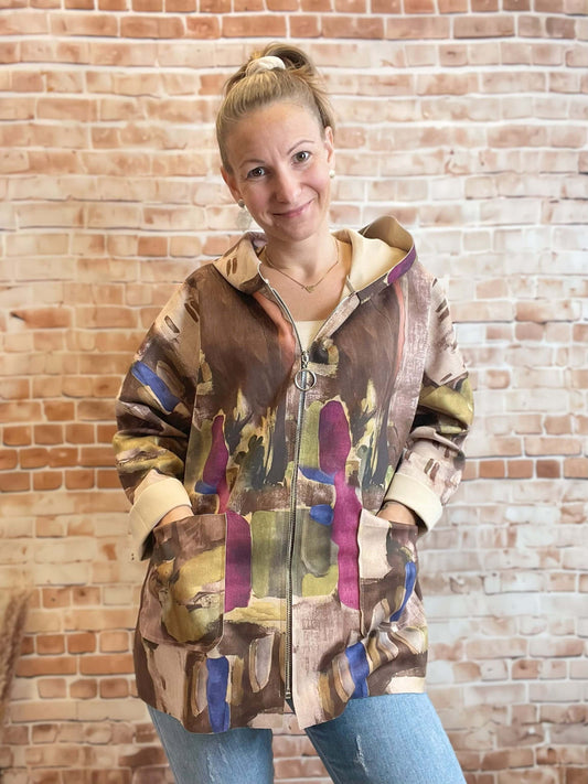 Bunte Veloursjacke mit Kapuze