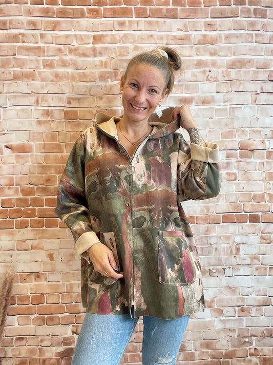 Bunte Veloursjacke mit Kapuze