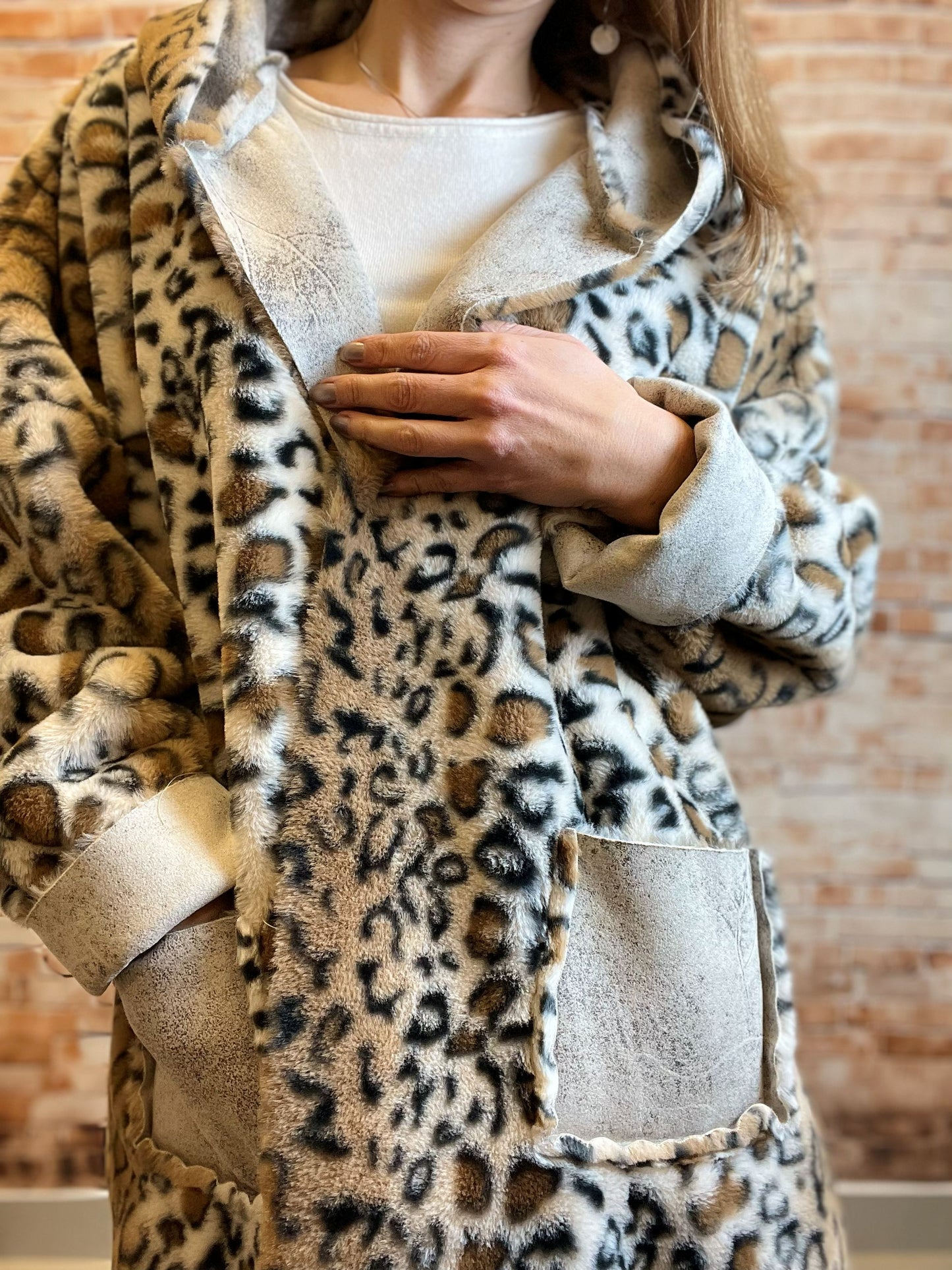 Wendejacke mit Leoprint - Beige