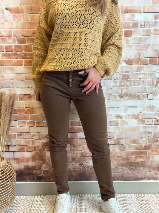 Braune Slim Fit Jeans im Knitter-Look