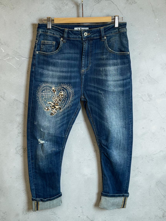 Dunkelblaue Sexy S. Woman Boyfriend Jeans "Hase"