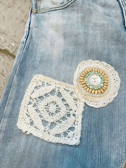 Hellblaue Sexy S. Woman Baggy Boyfriend Jeans "Herz" - 7/8