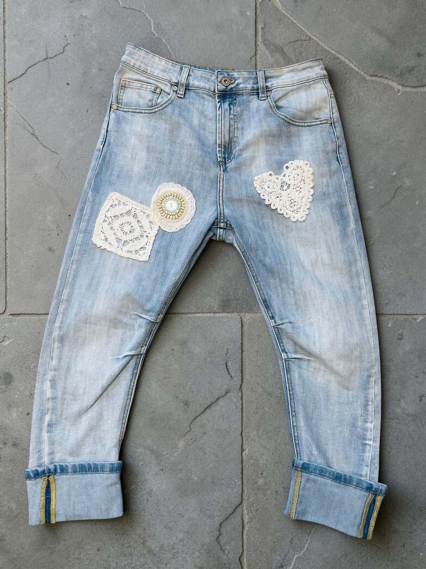 Hellblaue Sexy S. Woman Baggy Boyfriend Jeans "Herz" - 7/8