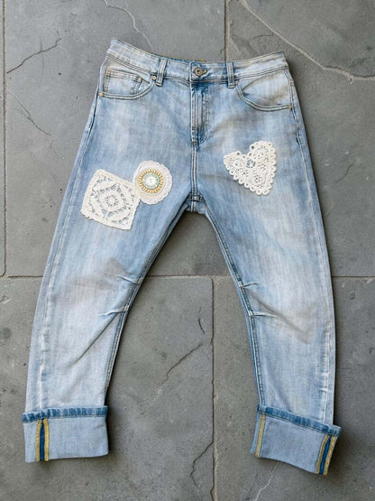 Hellblaue Sexy S. Woman Baggy Boyfriend Jeans "Herz" - 7/8