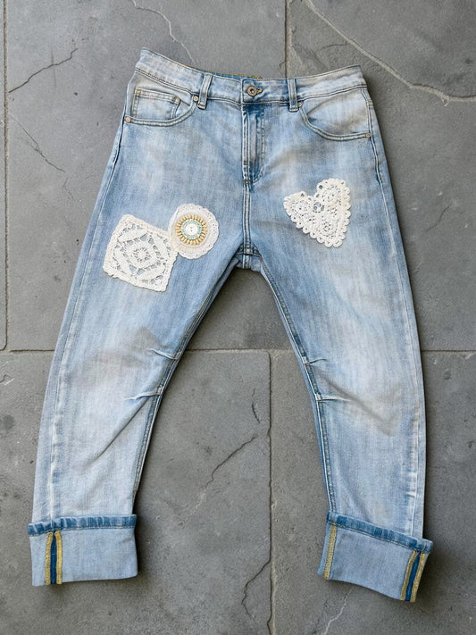 Hellblaue Sexy S. Woman Baggy Boyfriend Jeans "Herz" - 7/8