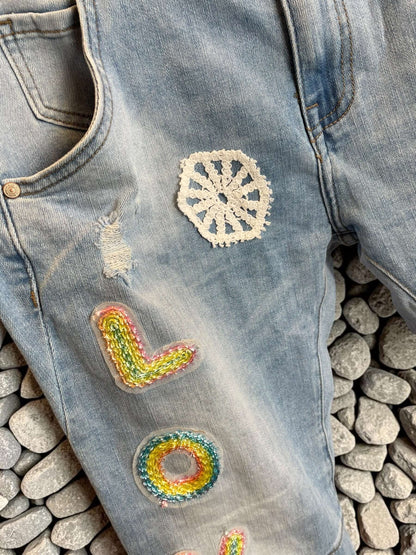 Hellblaue Sexy S. Woman Baggy Jeans "Love" - 7/8