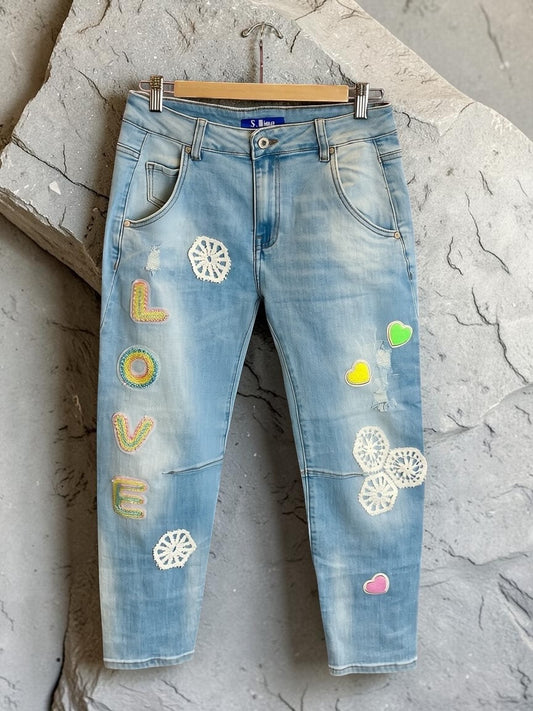 Hellblaue Sexy S. Woman Baggy Jeans "Love" - 7/8