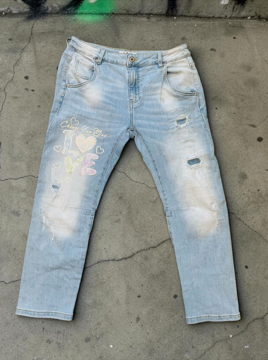 Sexy S. Woman Baggy Jeans "Love Pastell" - Hellblau