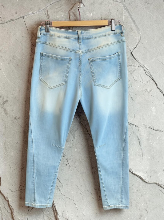 Hellblaue Sexy S. Woman Baggy Boyfriend Jeans "YES" - 7/8