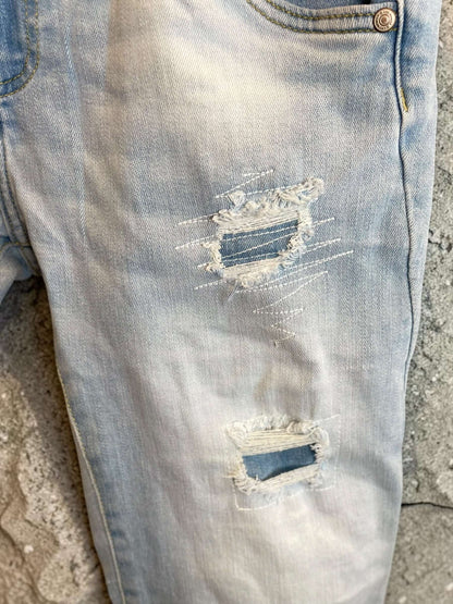 Hellblaue Sexy S. Woman Baggy Boyfriend Jeans "YES" - 7/8