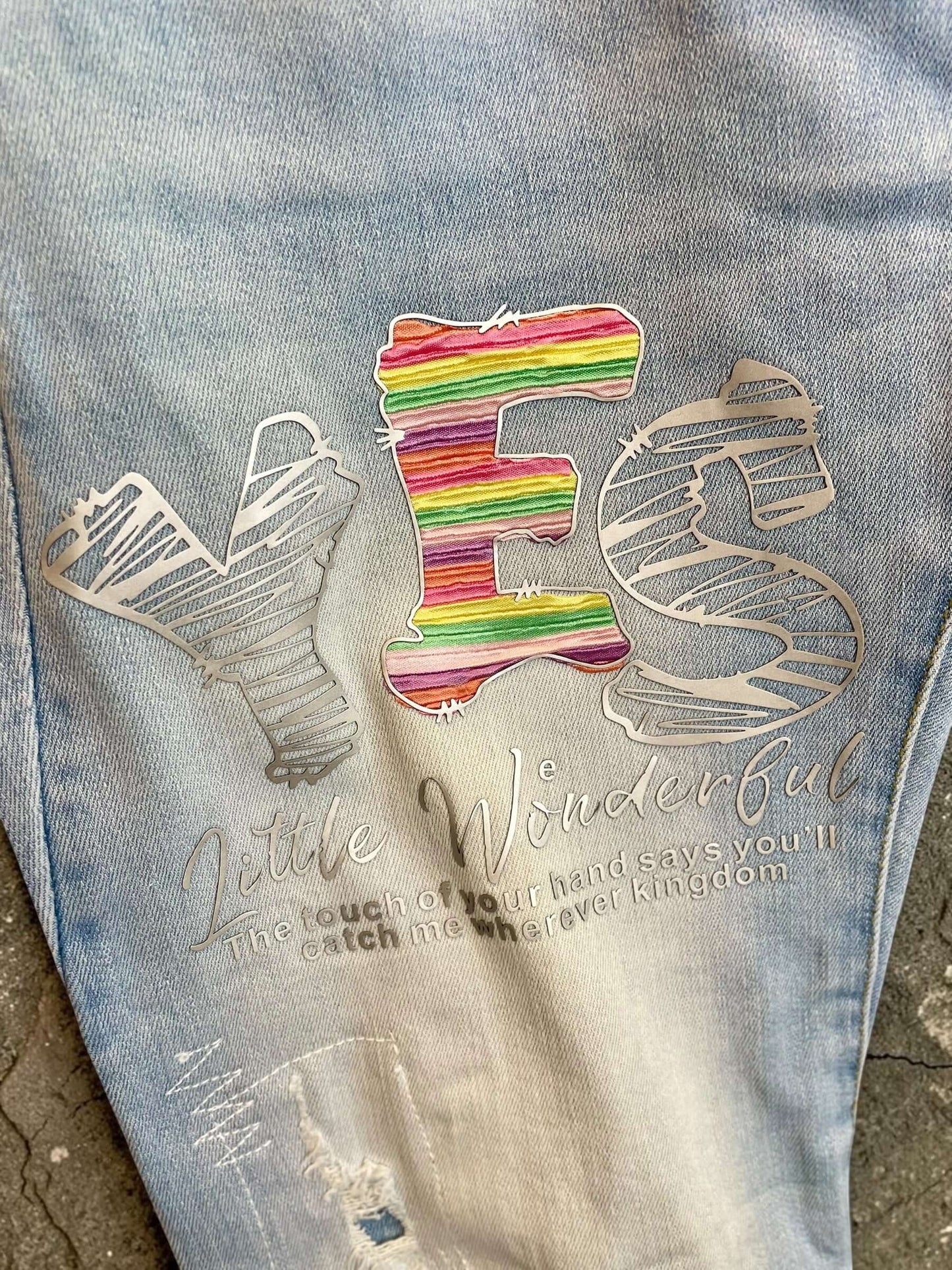 Hellblaue Sexy S. Woman Baggy Boyfriend Jeans "YES" - 7/8