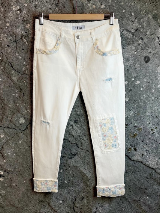 Weiße Sexy S. Woman Boyfriend Jeans "Spitze"