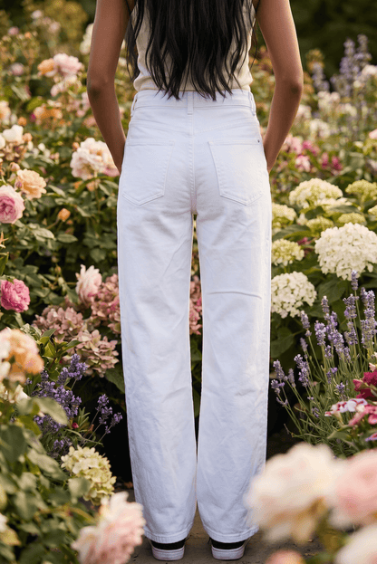 Weiße High-Waist-Wide-Leg-Jeans mit Zippverschluss