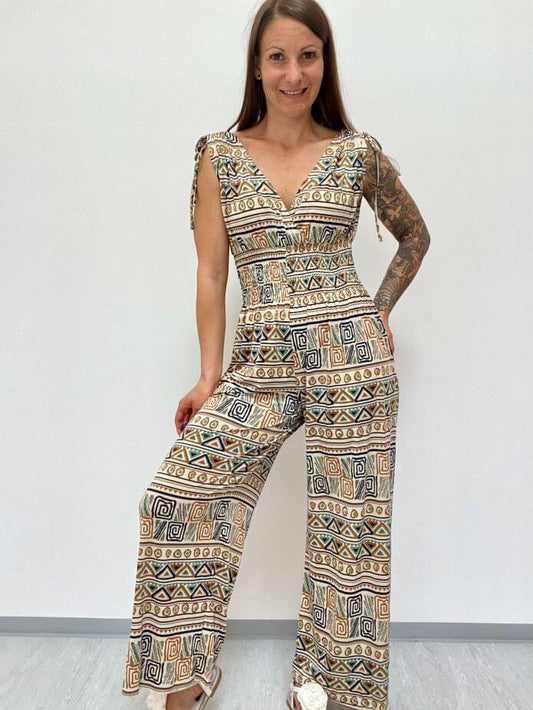 Gemusterter Jumpsuit mit V-Ausschnitt