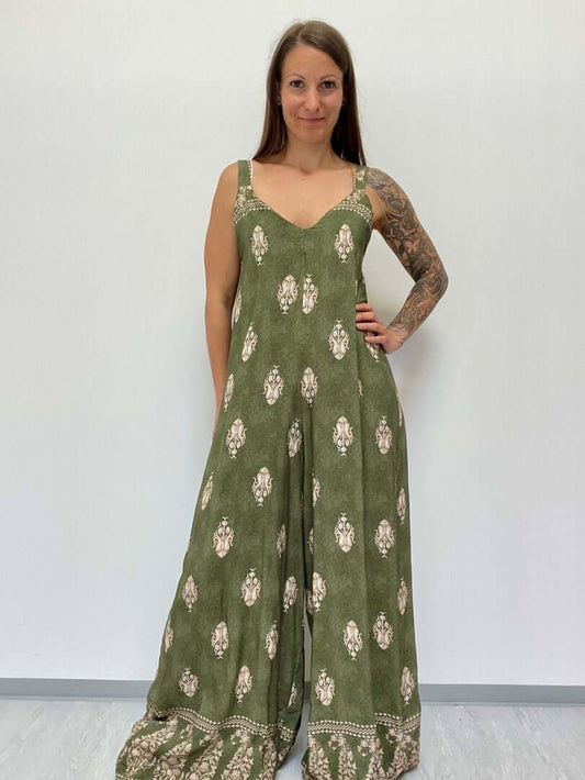 Jumpsuit mit breitem Bein und V-Ausschnitt