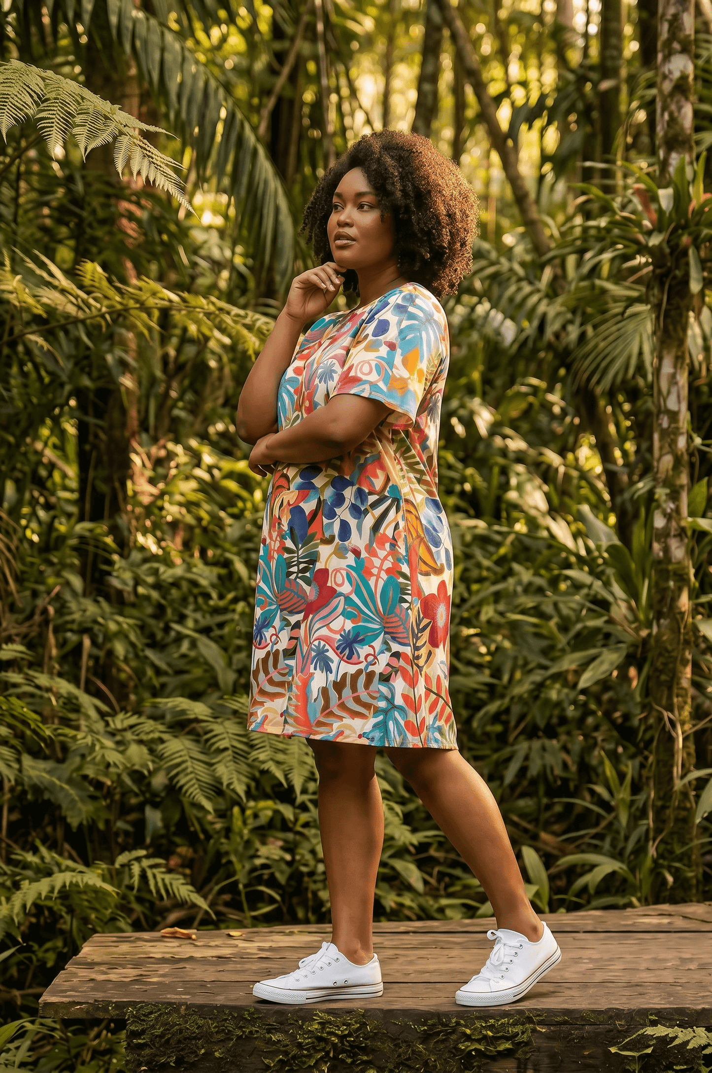 Buntes kurzarm Hänger-Kleid aus Viskose