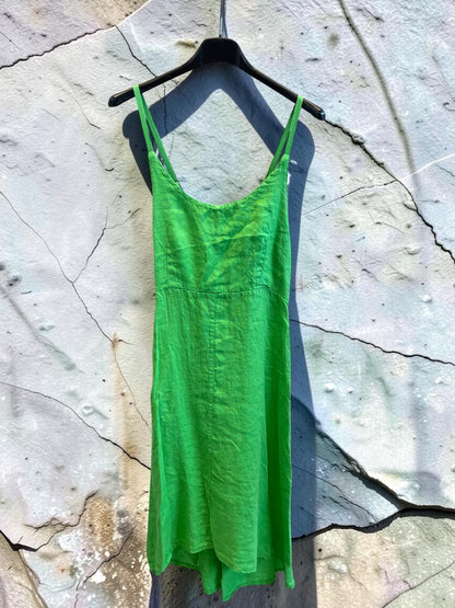 Kurzes Leinenkleid Empirekleid mit Spaghettiträgern