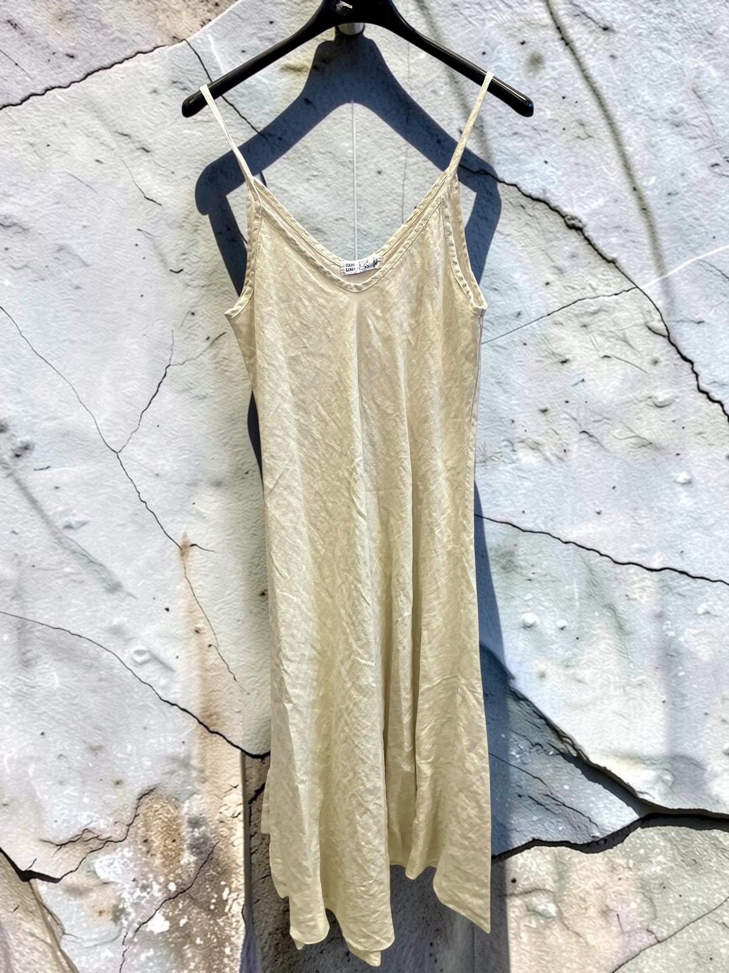 Midi Leinenkleid mit Spaghettiträgern - A-Linie
