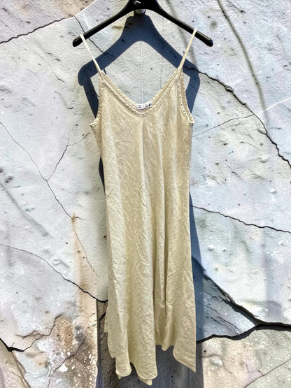 Midi Leinenkleid mit Spaghettiträgern - A-Linie