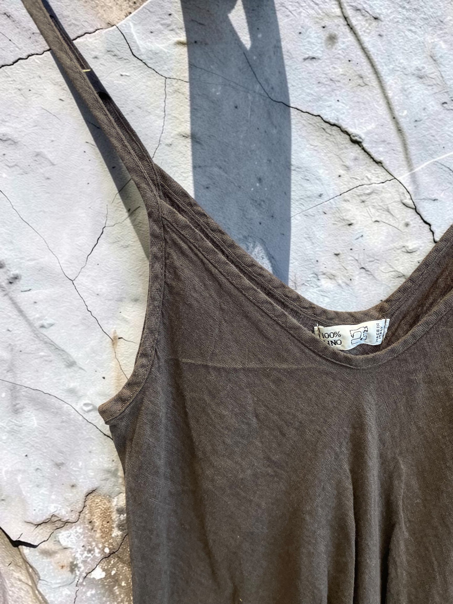 Midi Leinenkleid mit Spaghettiträgern - A-Linie