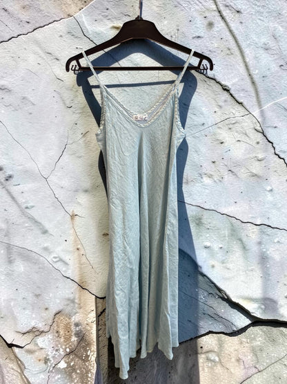 Midi Leinenkleid mit Spaghettiträgern - A-Linie