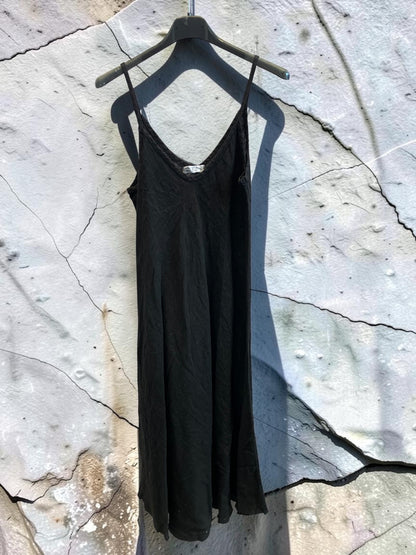 Midi Leinenkleid mit Spaghettiträgern - A-Linie