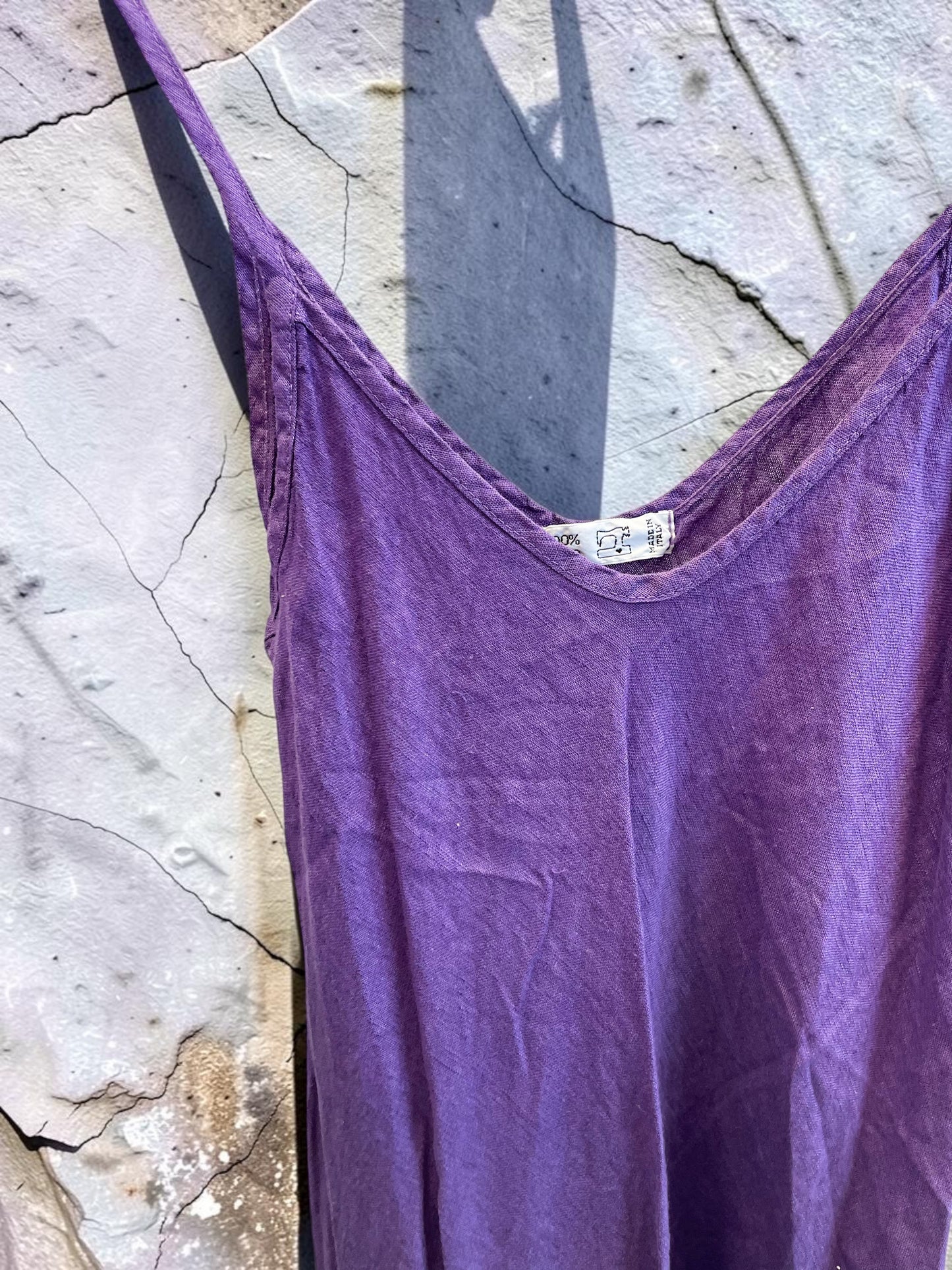 Midi Leinenkleid mit Spaghettiträgern - A-Linie