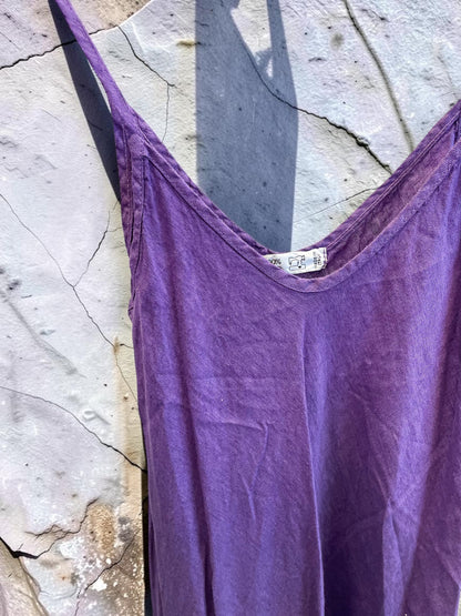 Midi Leinenkleid mit Spaghettiträgern - A-Linie