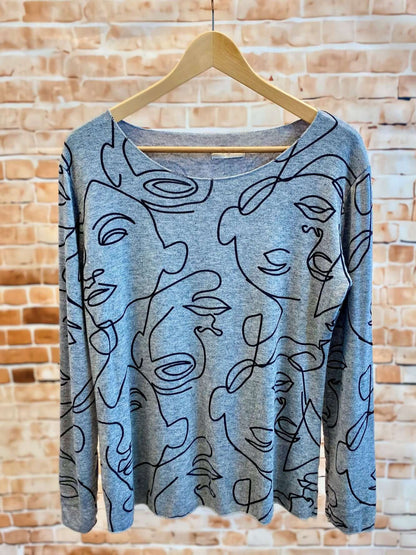Viskose-Langarmshirt mit Gesichtsmotiv