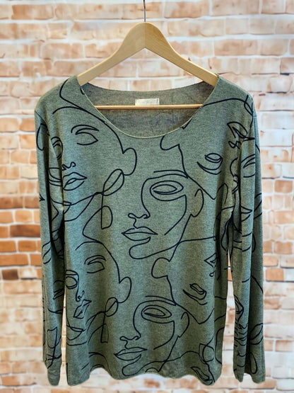 Viskose-Langarmshirt mit Gesichtsmotiv