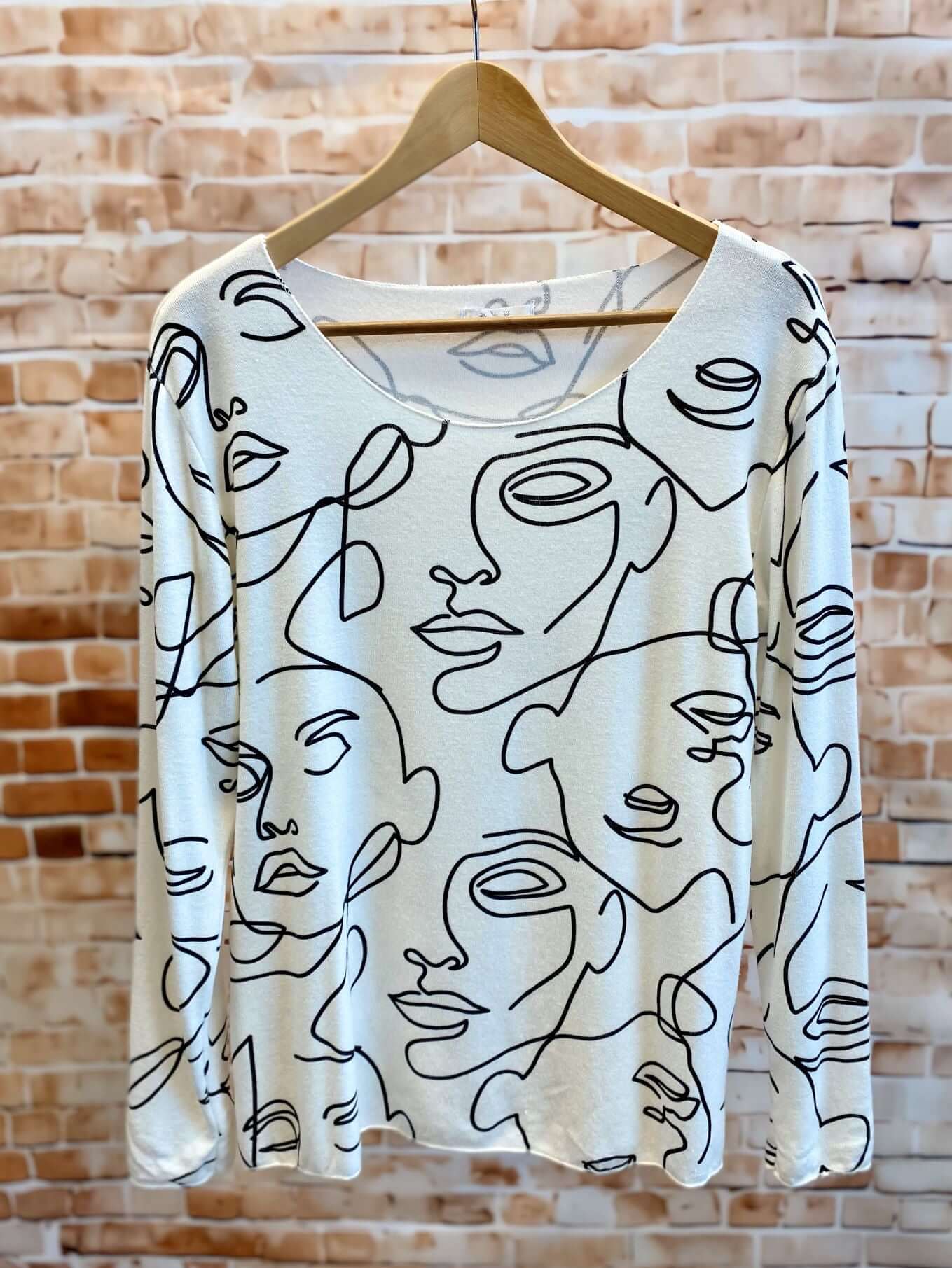 Viskose-Langarmshirt mit Gesichtsmotiv