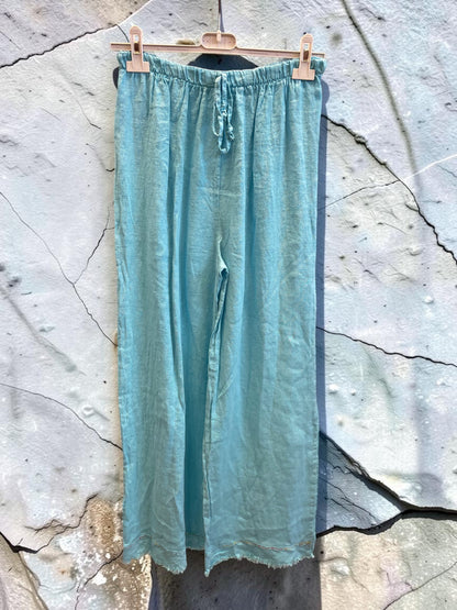Weite lange Leinenhose mit Fransen