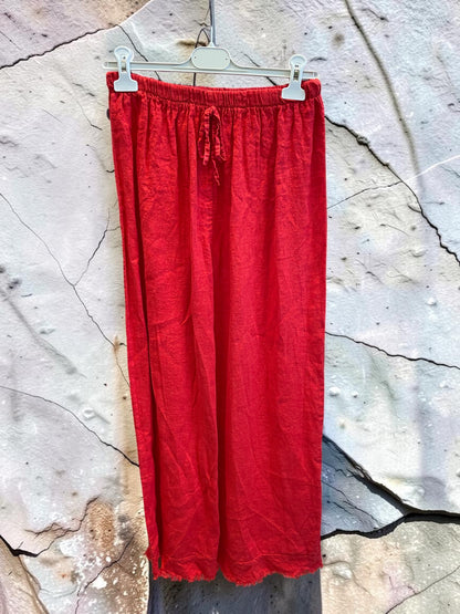 Weite lange Leinenhose mit Fransen