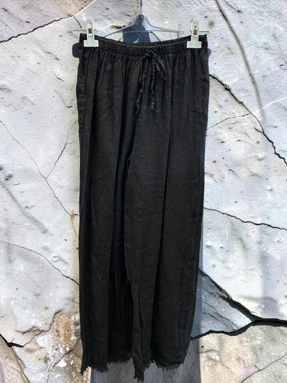Weite lange Leinenhose mit Fransen