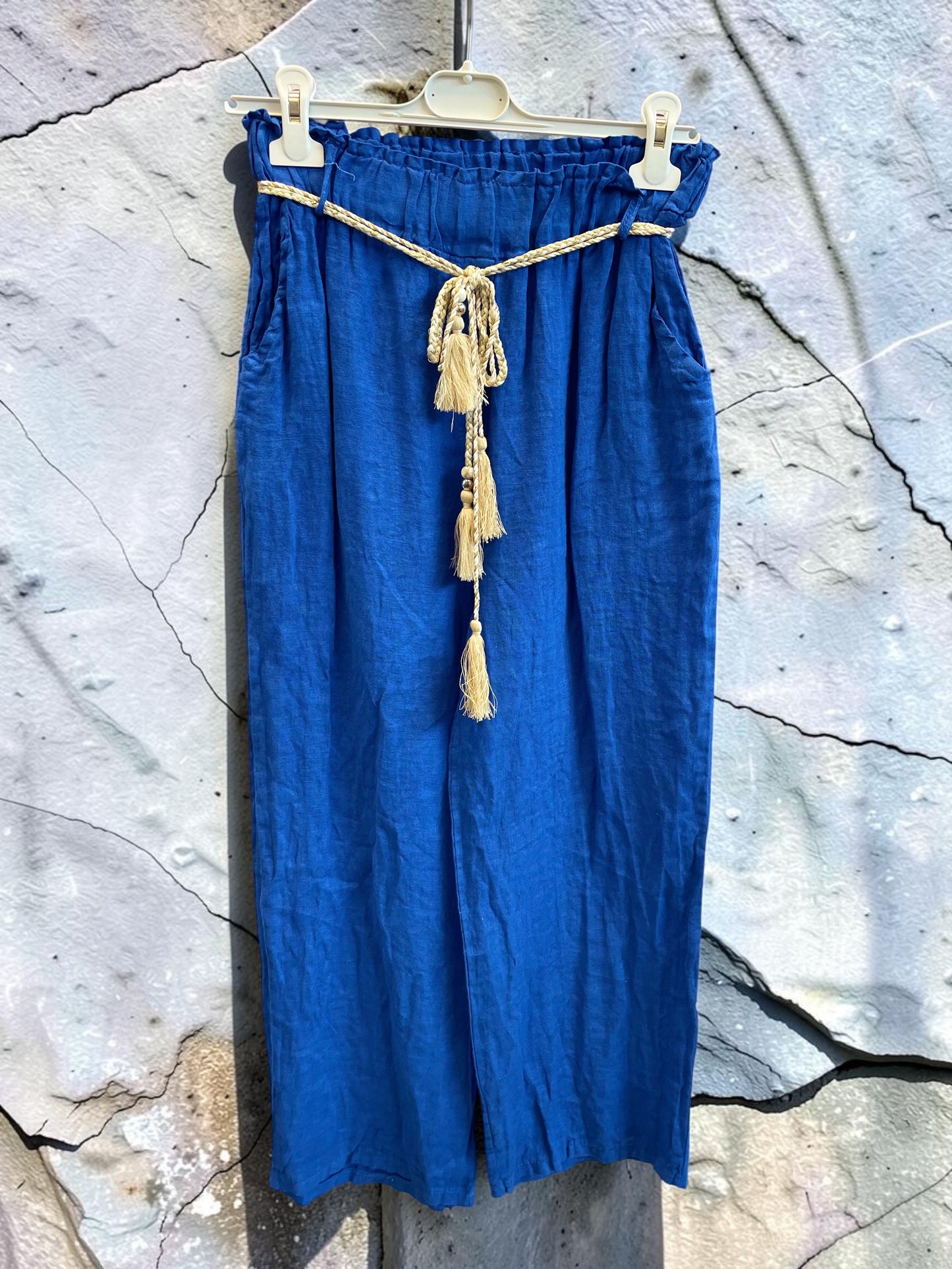 Lange Leinenhose mit elastischem Gummibund