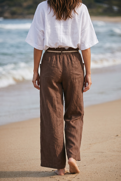 Lange Leinenhose mit elastischem Gummibund