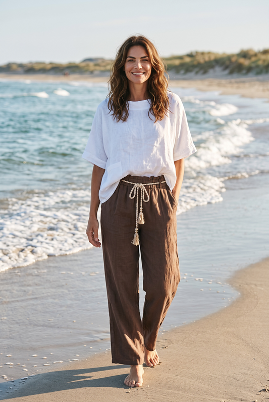 Lange Leinenhose mit elastischem Gummibund
