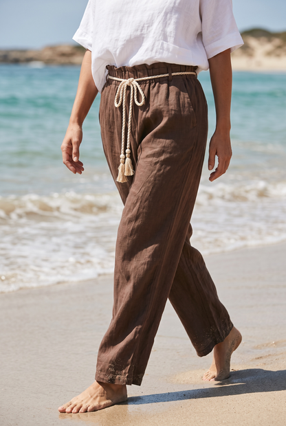 Lange Leinenhose mit elastischem Gummibund