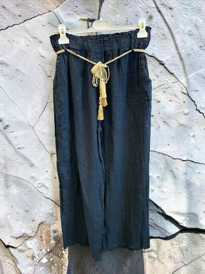 Lange Leinenhose mit elastischem Gummibund