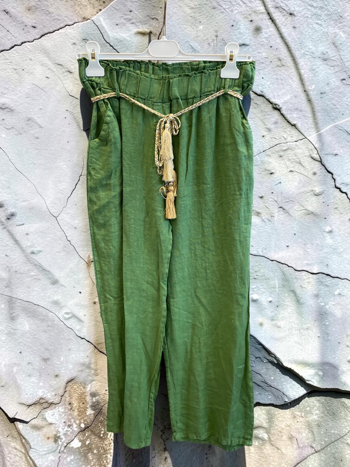 Lange Leinenhose mit elastischem Gummibund