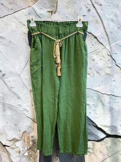 Lange Leinenhose mit elastischem Gummibund