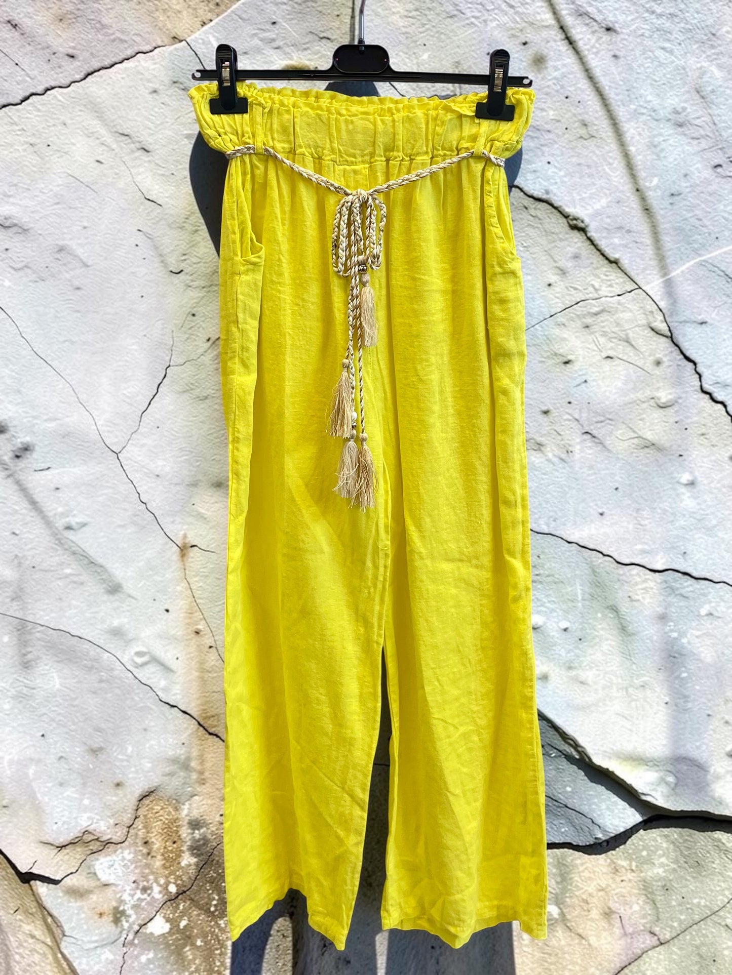 Lange Leinenhose mit elastischem Gummibund