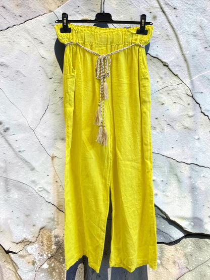 Lange Leinenhose mit elastischem Gummibund
