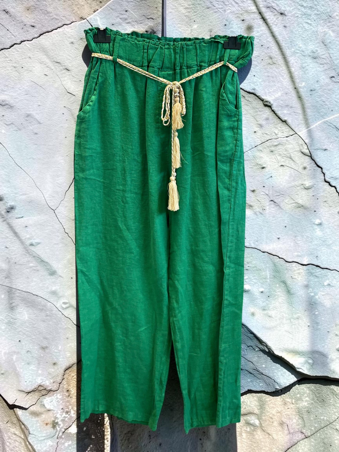 Lange Leinenhose mit elastischem Gummibund