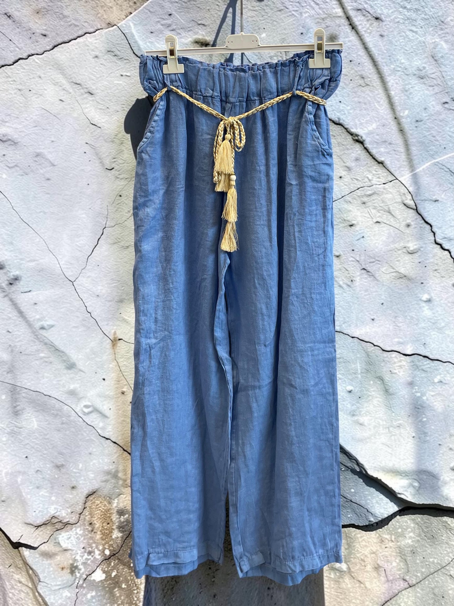 Lange Leinenhose mit elastischem Gummibund