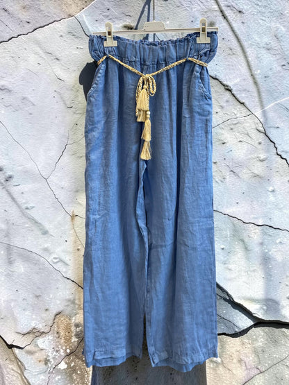 Lange Leinenhose mit elastischem Gummibund