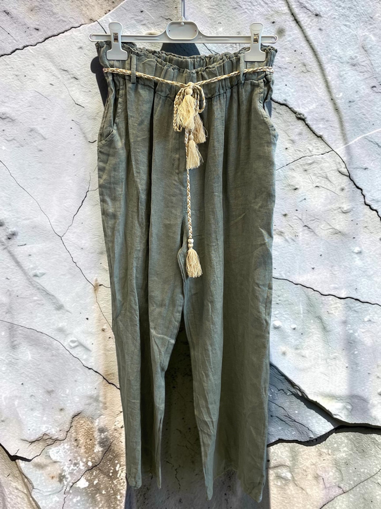 Lange Leinenhose mit elastischem Gummibund