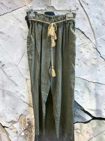 Lange Leinenhose mit elastischem Gummibund