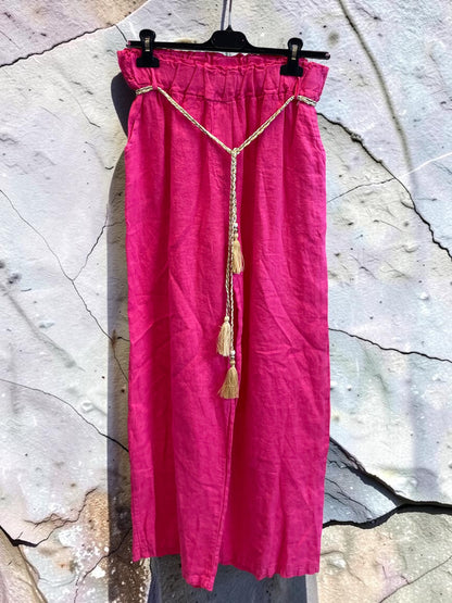 Lange Leinenhose mit elastischem Gummibund