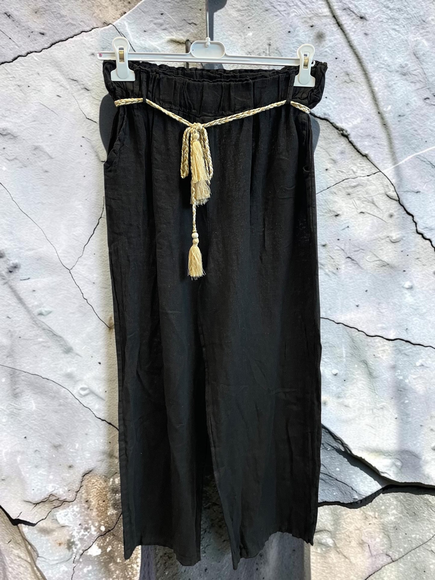 Lange Leinenhose mit elastischem Gummibund